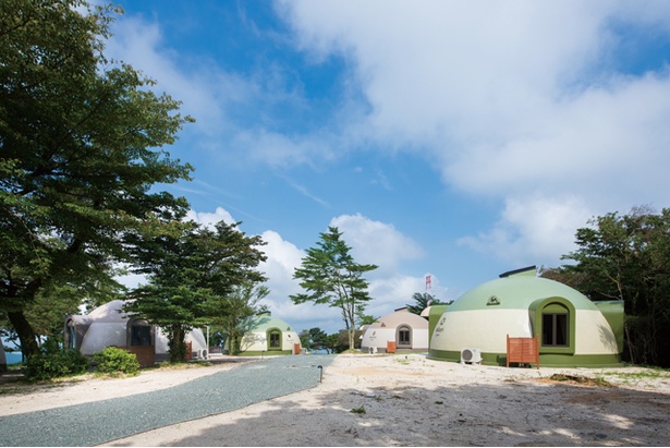 夜空を眺めることができる天窓を備えたドーム型ハウスは、最大6人まで宿泊が可能 / 吉無田高原 緑の村 星の森ヴィラ