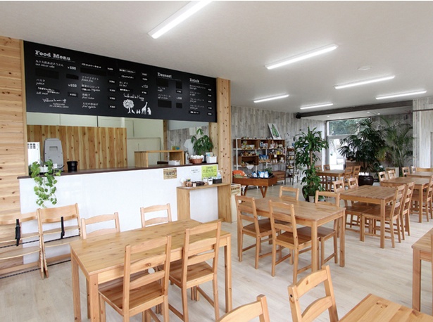 九十九島動植物園 森きらら / 自然に囲まれているカフェ「mori cafe」。ハンバーグやカレーなどのフードからワッフルなどのデザートまで味わえる
