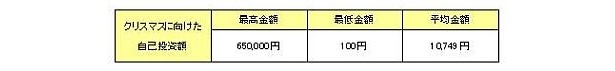 クリスマスに向けた自己投資額、最低金額はなんと100円！