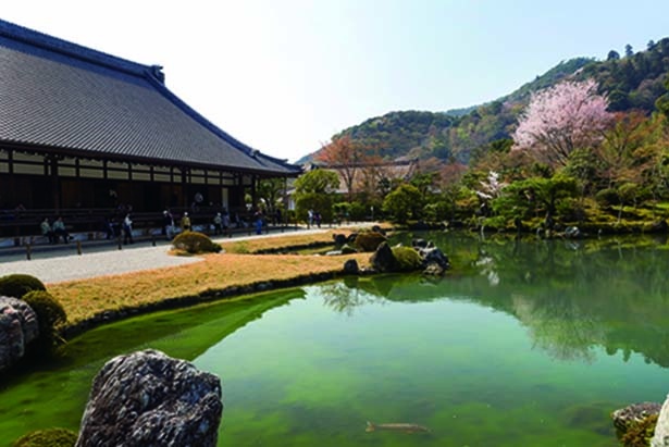「曹源池庭園」は、約700年前の夢窓国師の作庭当時の情景を残す池泉回遊式庭園。日本で最初に史跡・特別名勝に指定/天龍寺