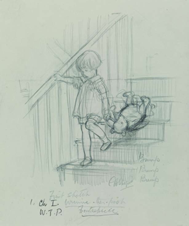 『クマのプーさん』第1章、E.H.シェパード、鉛筆画、1926年、V＆A所蔵/クマのプーさん展