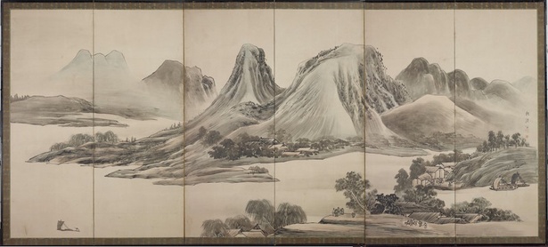  青緑山水図屏風(右隻) 与謝蕪村　江戸時代