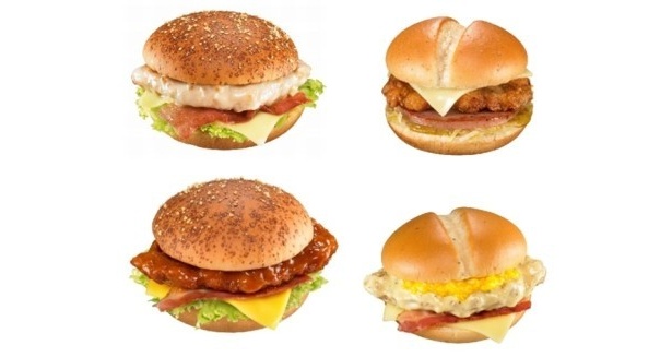 マクドナルド「アイコンチキン チーズフォンデュ」、「アイコンチキン ジャーマンソーセージ」、「アイコンチキン カルボナーラ」、「アイコンチキン ディアボロ」が新発売(左上から時計回り)