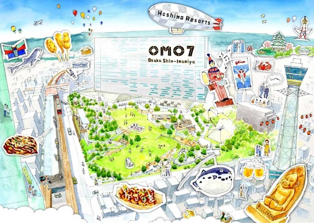 「星野リゾート OMO7 大阪新今宮」のイメージ。大阪の楽しみがぎゅっと詰まった雰囲気が伝わってくる
