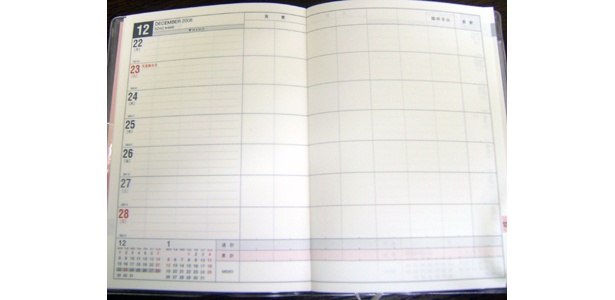 ミニ家計簿の中身。手帳のようにスケジュールが書き込める