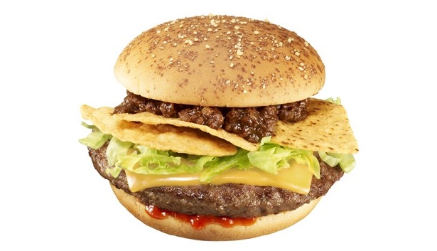 マイアミバーガー(単品400円～420円)/2011年2月中旬(予定)～3月上旬(予定)　中には、チーズ・トルティアチップス・シュレッドレタス・タコスミートが入っている