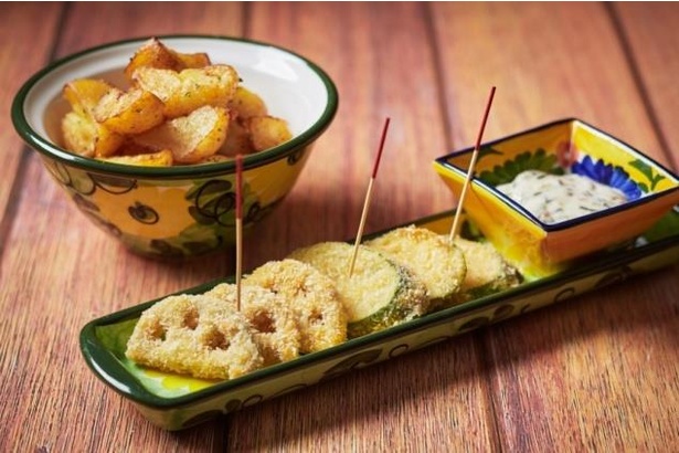 野菜のフリットにはお好みで松前漬けのタルタルソースを