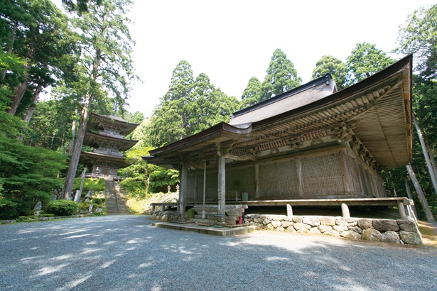 手前の本堂、奥の三重塔は鎌倉時代の建築で、質実剛健を特徴としている / 明通寺