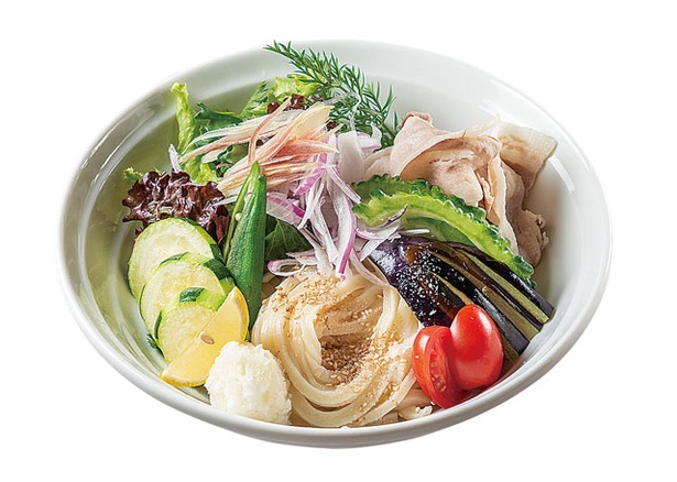 白糸の森 / 夏野菜と糸島豚のぶっかけうどん(850円)。弾力のある硬めの麺が主役