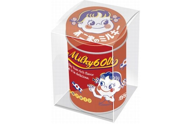 「ミルキー60周年記念缶」（丸缶）