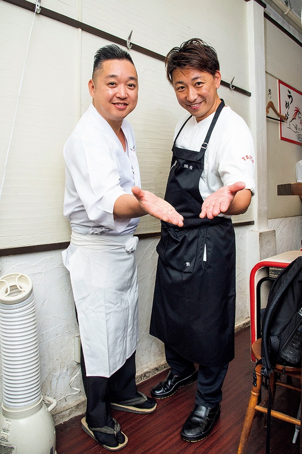左、｢飯田商店｣店主・飯田将太さん 右、｢鶏喰～TRICK～｣店主・西垣昇さん
