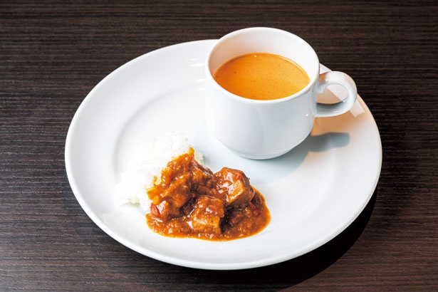 トマトとジャガイモのスープ、デイリーカレー＆ライス/リーガロイヤルホテル「ハロウィンスイーツビュッフェ マスカレード」