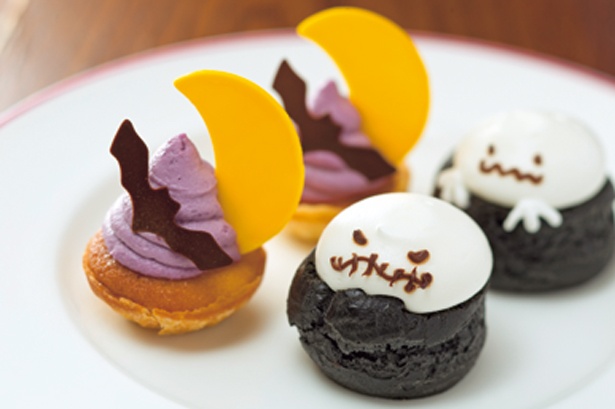 紫イモのモンブラン(左)、ヨーグルトシュークリーム(右)/セント レジス ホテル 大阪「フレンチビストロ ル ドール」