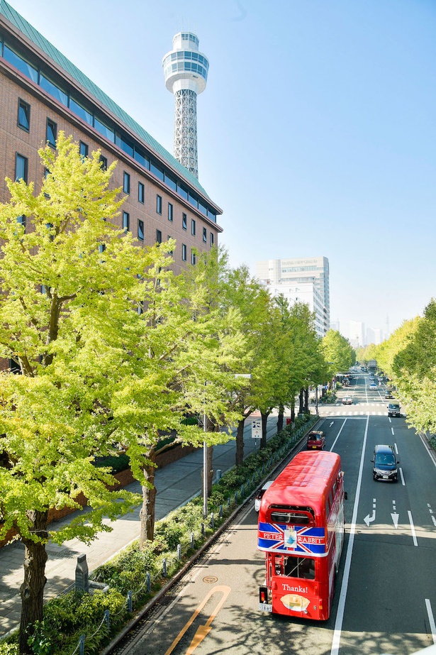 みなとみらいエリアに向けて運行。左に見えるのは横浜開港100周年の記念事業として建設された横浜マリンタワー