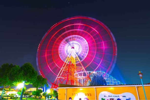 大きな観覧車もイルミネーションで綺麗にライトアップ