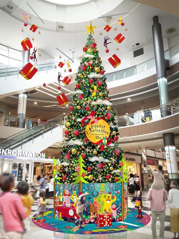 15種類の動物に囲まれたクリスマスツリーが登場 / イオンモール福岡