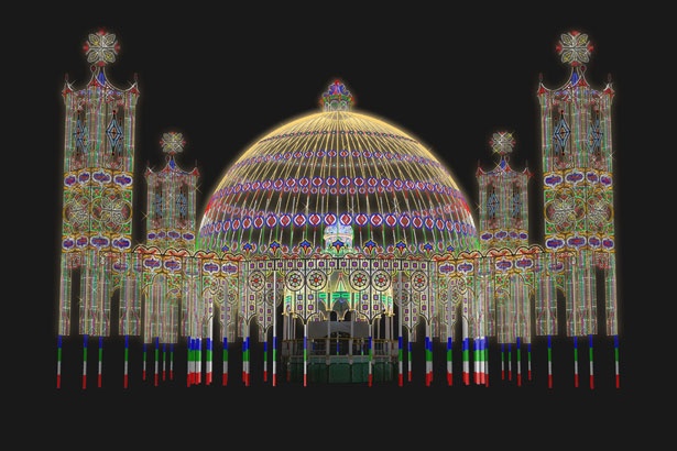 東遊園地の聖堂を光のドームで包み込む「パルコ」
