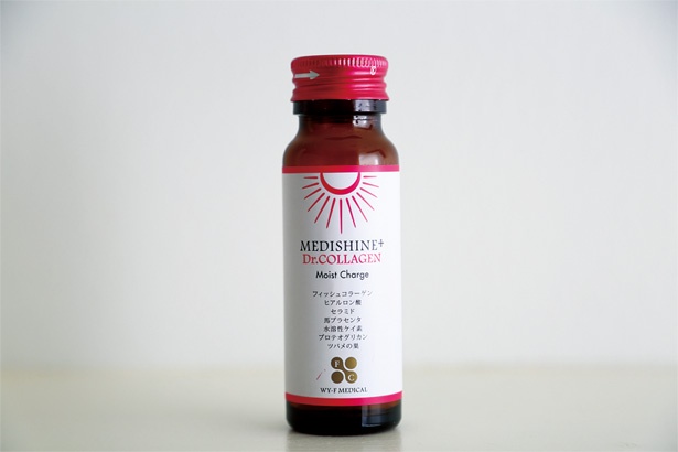 1本にコラーゲン1万2000mgやプラセンタなど美容成分を10種類以上配合したドリンク「MEDISHINE＋Dr.COLLAGEN」(50ml×10本 1万円)も販売 / ファブリス