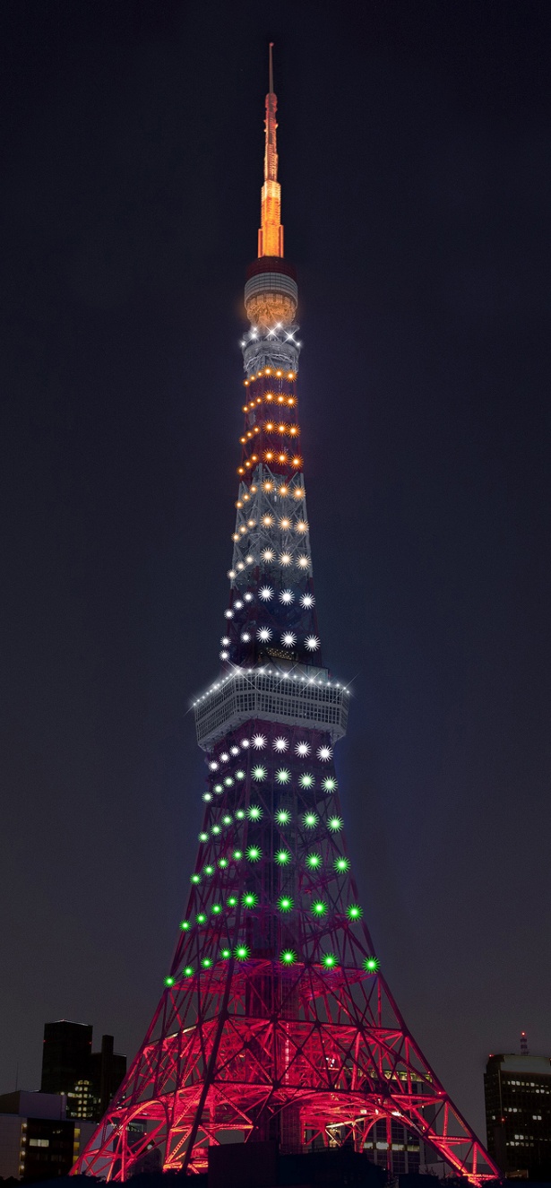 「インフィニティ・ダイヤモンドヴェール」東京タワー開業記念日(12月23日)の点灯イメージ