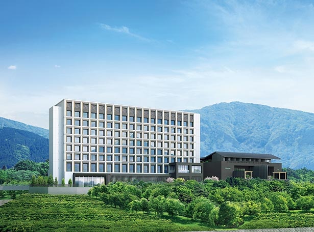 地上8階建ての「HOTEL CLAD」の隣に「木の花の湯」が接する