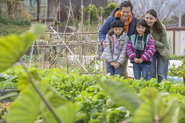 「こんなに近くで植えられている野菜を見るの、初めてだよね」と、一つひとつの野菜に興味津々の子供たち
