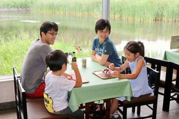 館内のカフェ「Café Oasis」では、谷津干潟の自然を眺めながら食事できる
