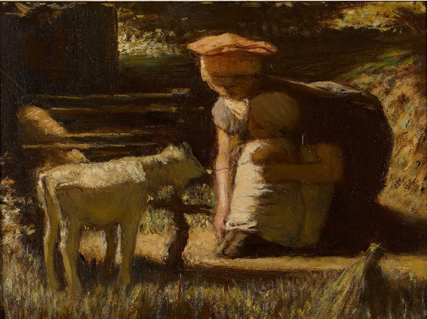 マテイス・マリス《出会い(仔ヤギ)》 1865-66年頃　油彩・板　14.8×19.7cm　ハーグ美術館 