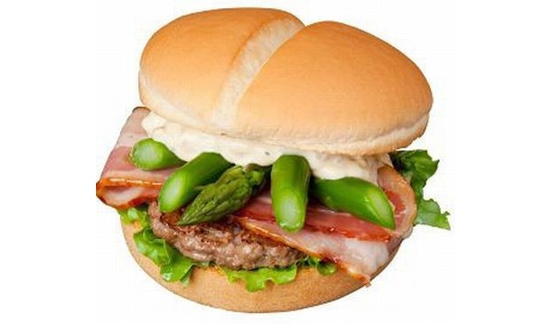 【画像】こちらは限定店舗で味わえる「北海道産 アスパラベーコンバーガー」(6/1発売)と「近江牛メンチカツバーガー」(6/16発売)