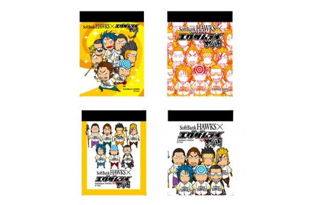 エグザムライ 戦国×福岡ソフトバンクホークス　ミニメモ 全4種類 価格：210円（税込み） 参考サイズ：縦80mm、幅約60mm、厚さ約7mm