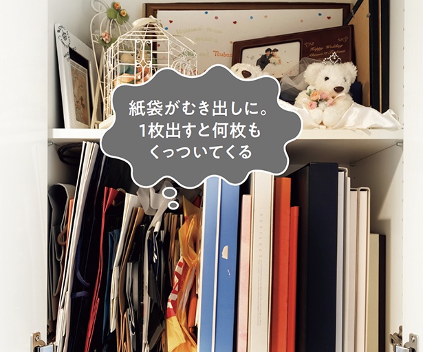 紙袋がむき出しに。1枚出すと何枚もくっついてくる!