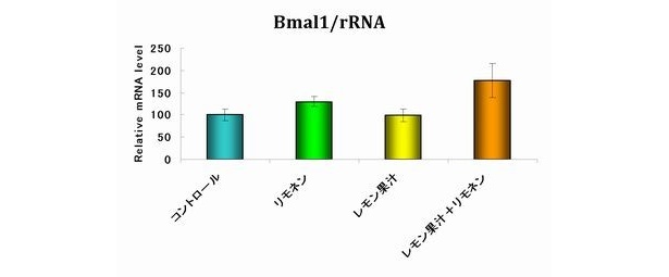 マウスを使った実験では、レモン果汁またはリモネンとレモン果汁の両方を含む溶液を与えたマウスは、溶媒(レモン果汁やリモネンを溶かす為の液)のみ飲ませたコントロールのマウスより体内時計を調節する遺伝子の発現率が上がった