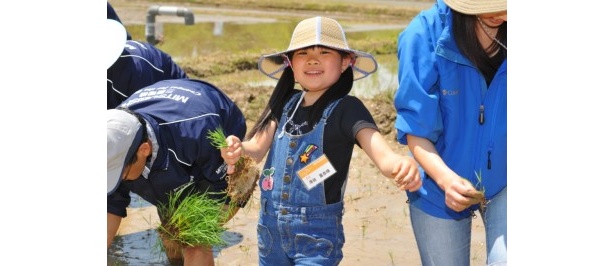 【写真を見る】泥だらけになりながらも笑顔で田植え体験をする子供たち