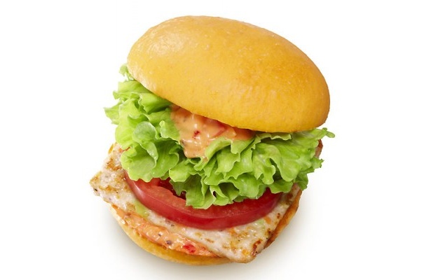 フレッシュなトマトがトッピングされた「ロッテリアベジタブルバーガー(トマト＆チキン)」