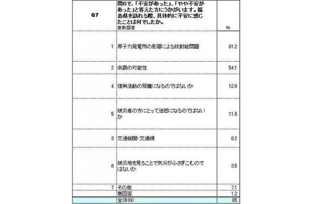 福島県を訪れる際、具体的に不安に感じたことは何でしたか