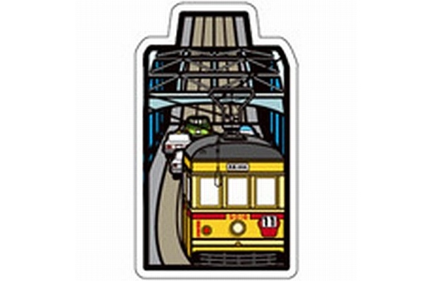 昭和37年頃の都電と勝鬨橋をモチーフにしたイラストのミニカード