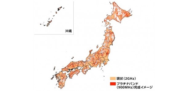 プラチナバンドは7月25日より順次エリアを拡大していき、2016年度中には人口カバー率99.9％を予定している※エリアはイメージ