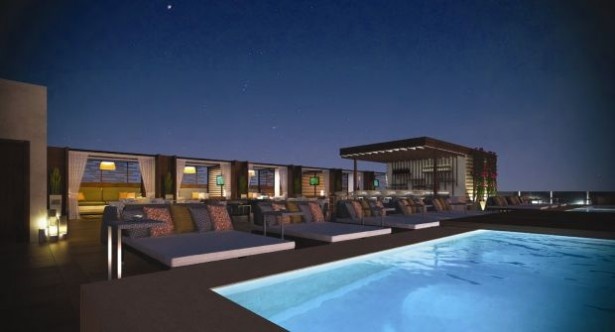 ホクラニ・ワイキキの夜の屋上空中ラウンジ