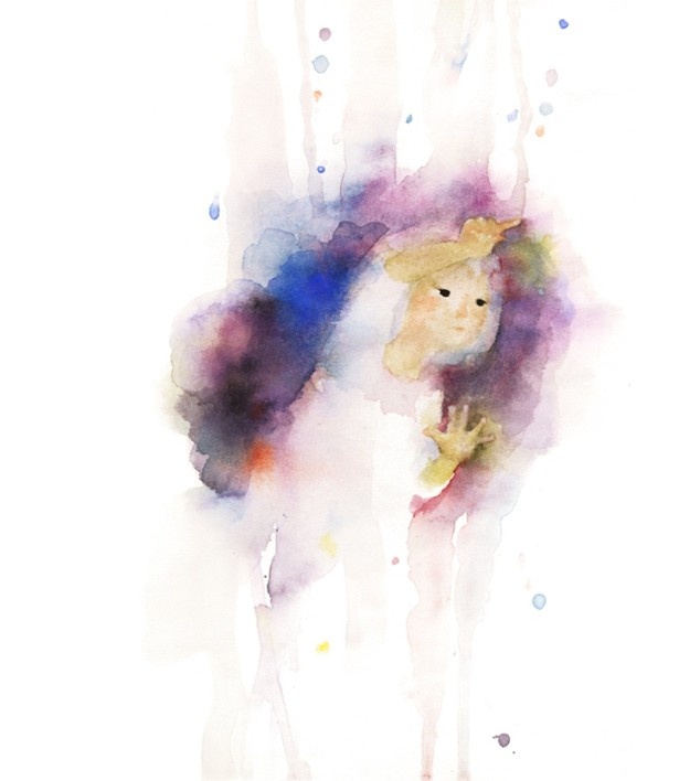いわさきちひろ　窓ガラスに絵をかく少女　『あめのひのおるすばん』（至光社）より