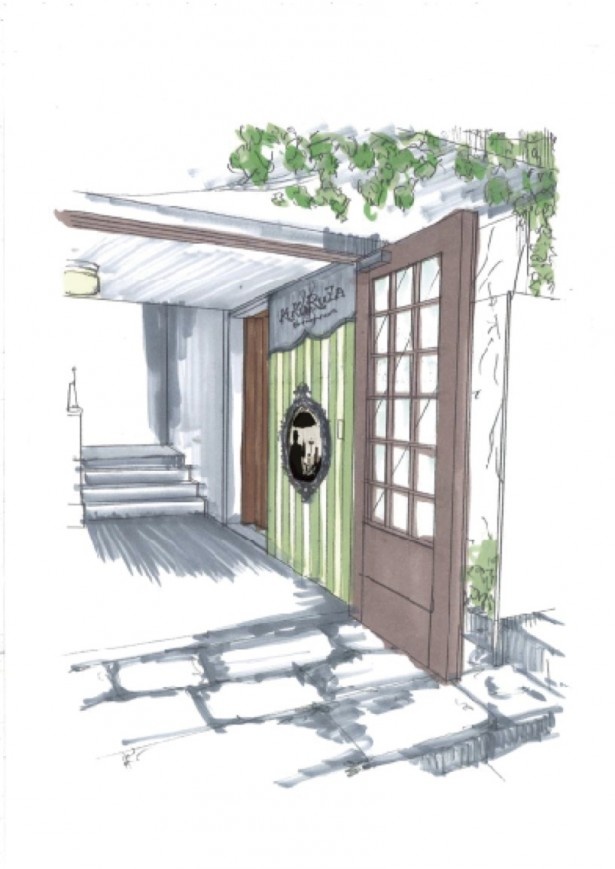 芸術的で洗練された商品をイメージさせる店舗入り口