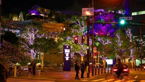 夜には華やかさが増すなんばパークス付近