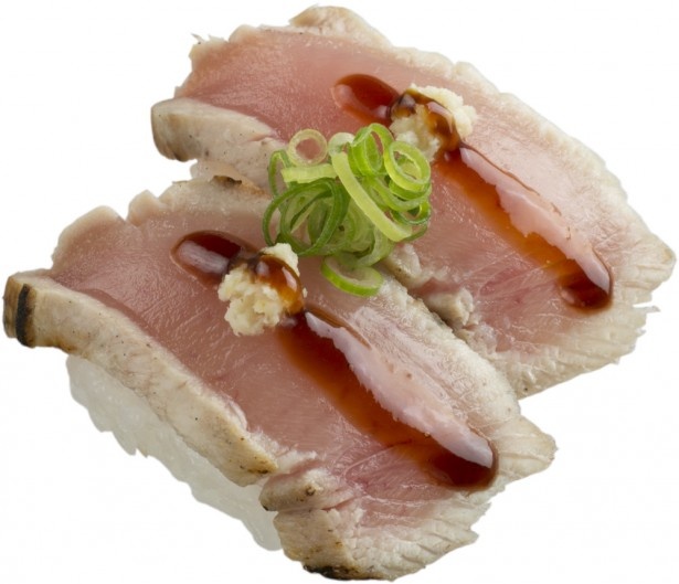 びん長まぐろを炭火でローストした「びん長鮪たたき西洋わさびのせ」(税別100円)