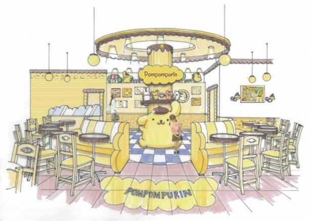 店内中央には、ポムポムプリンとその仲間たちと一緒に撮影できるスポットも！