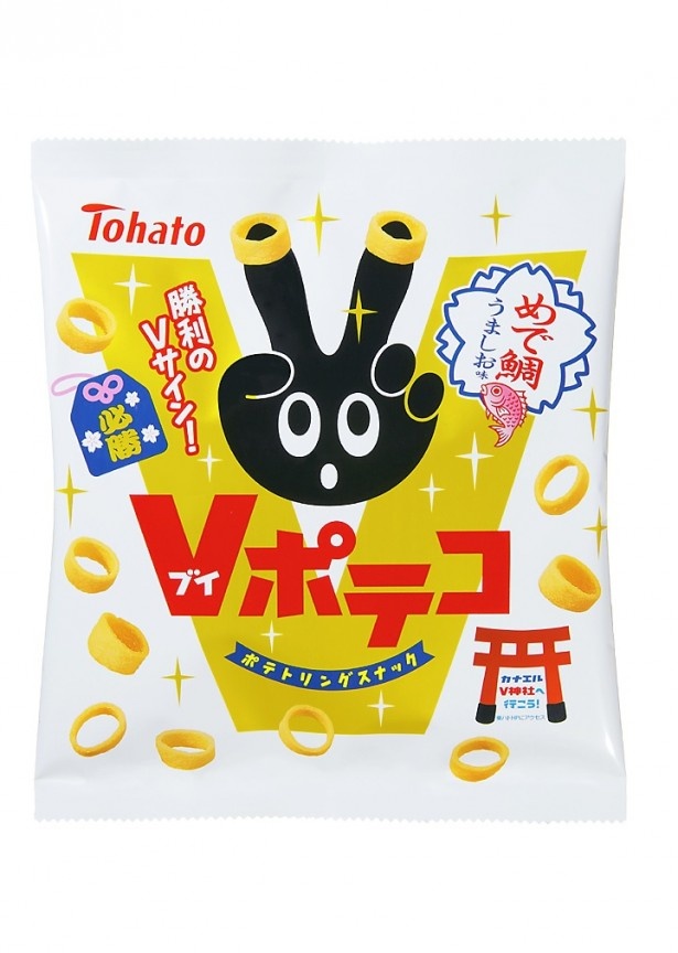 香ばしい焼魚の風味が香るポテトスナック｢Vポテコ・めで鯛うましお味｣(オープン価格・130円前後)