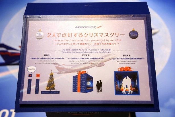 ボタンを押すとクリスマスツリーが点灯。パネルで点灯方法をチェック