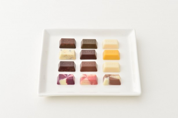 “スペシャル DARS”全12種類(各800円、1箱12粒入り)。フルーツグラノーラや果汁、オレンジピールなどを贅沢に使った特別仕様の「DARS」だ