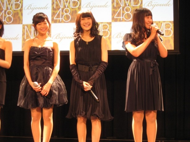 「NMB48」の左から渡辺美優紀・矢倉楓子・薮下柊