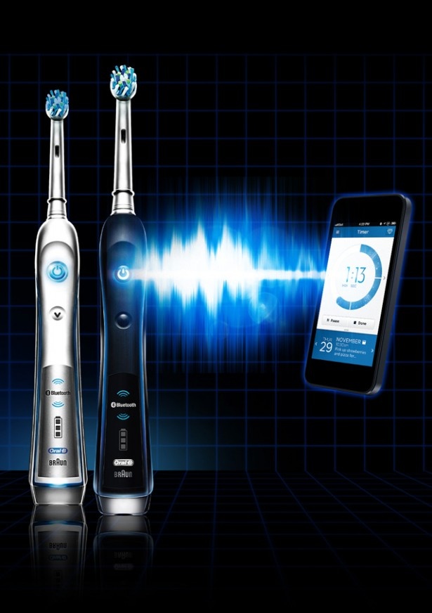 Bluetoothを搭載する「ブラウン オーラルB」。ブラシは歯科クリーニング器具と同じ丸型を採用する