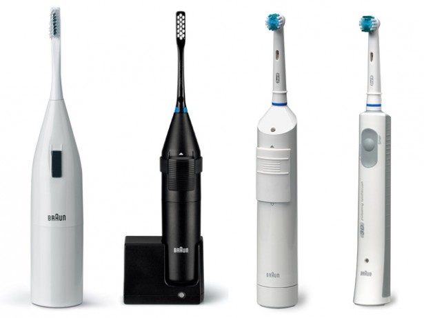 ブラウン(P＆G)の電動歯ブラシの変遷。左から順番に1963年、1991年、1999年に発売された商品