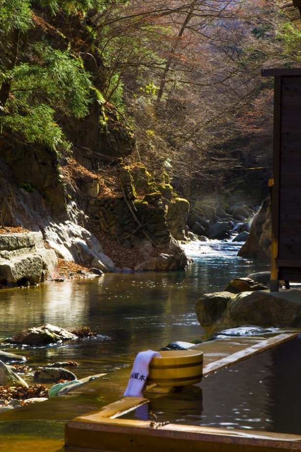 【写真を見る】明賀屋本館(栃木県那須塩原市)の川岸露天風呂は創業300年の歴史がある