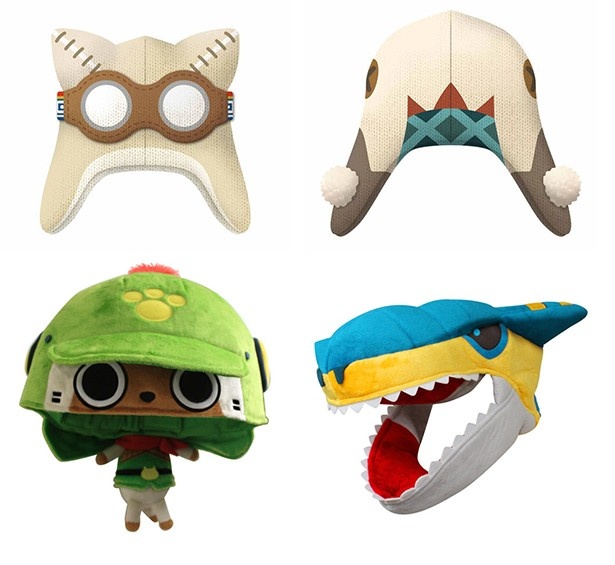 「MH ニットキャップ」(上段、各税別4000円)と「MH ぬいぐるみキャップ」(下段、各税別3500円)をテンションに合わせてどうぞ
